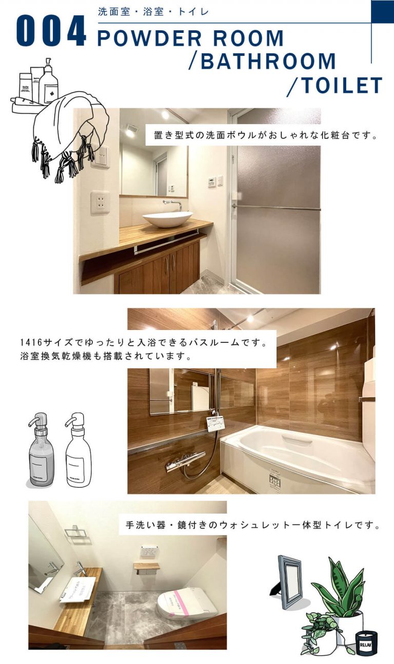 004洗面室,浴室,トイレ,POWDERROOM,BATHROOM,TOILET