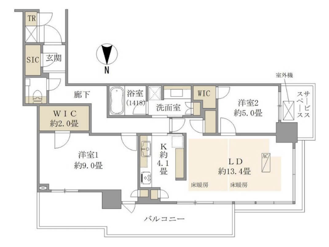 パークタワー晴海　眺望良好！2WIC・SIC付で収納豊富な2LDK 間取り図