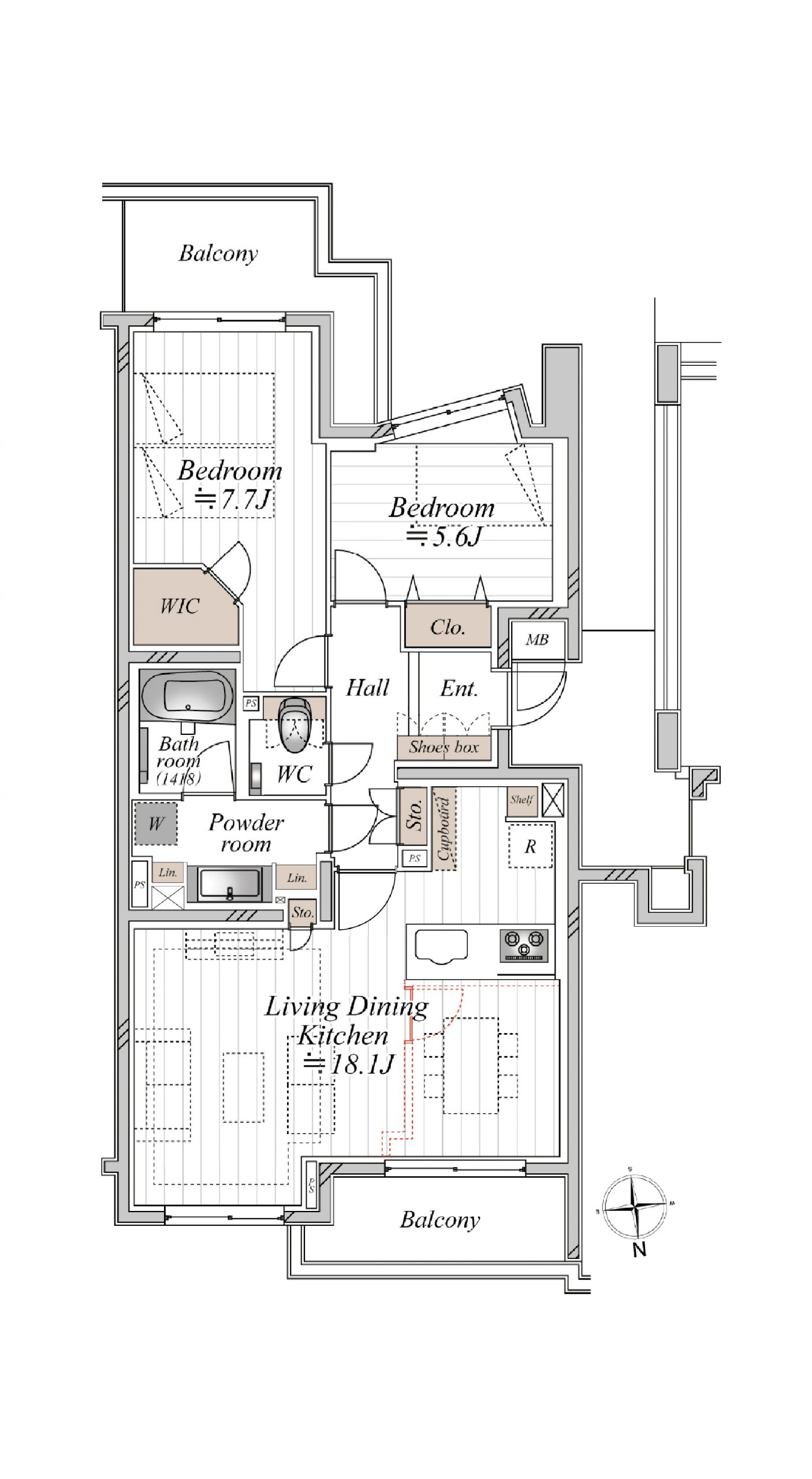 祐天寺　閑静な住宅街に佇む低層マンション、両面バルコニーの心地よい住まい 間取り図