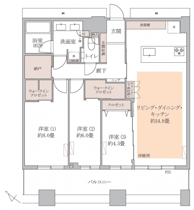 芝浦アイランドケープタワー　光と眺望に包まれる家族の住まい 間取図