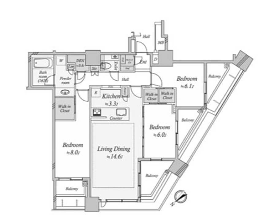 シティタワー武蔵小山　最上階角部屋、開放感あふれる住まい 間取り図