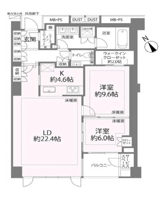 プラウド六本木　100㎡、光と緑に包まれる上質な邸宅 間取り図