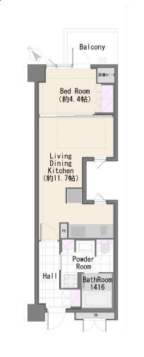 プレミスト赤坂檜町公園　赤坂・乃木坂・六本木を自在に、ペットと暮らす1LDK 間取り図