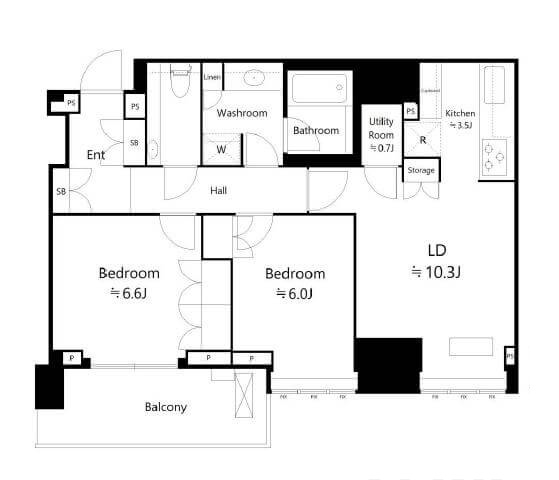 ザ・パークハウス高輪タワー　2021年築！20階部分から楽しむ都会的で開放感のある眺望 間取り図