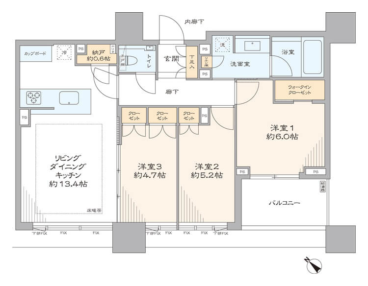 グランドミレーニア　開放的な景色が望めるパノラマウィンドウ 間取り図
