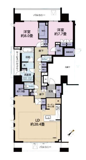 表参道　100㎡超えの最上階！快適な都会ライフを叶える2LDK 間取図