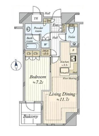 ザ・レジデンス三田　19階南向き、光と眺望を愉しむ都心レジデンス 間取図