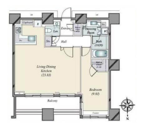 広尾ガーデンフォレスト桜レジデンスA棟　ゆったりと暮らせる74㎡超えの1LDK 間取り図
