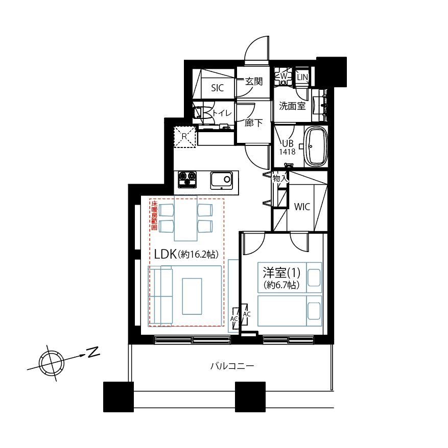 芝浦アイランドケープタワー　レインボーブリッジを望む、南東角住戸 間取図