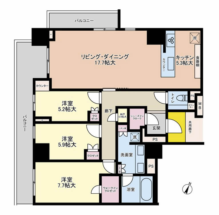ブランズ本郷　2025年9月竣工で新築未入居、約99㎡のゆとりある3LDK 間取り図