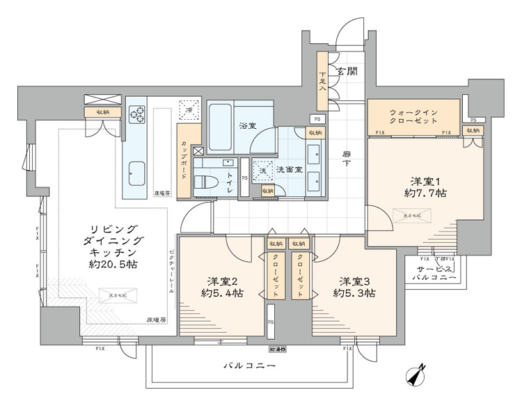 新宿御苑前　緑景を日常にする、100㎡超の邸宅 間取り図