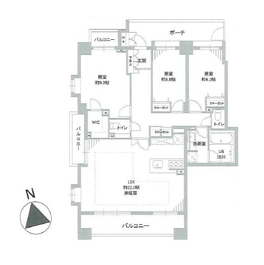 恵比寿　100㎡超、光と寛ぎの3方角住戸 間取り図