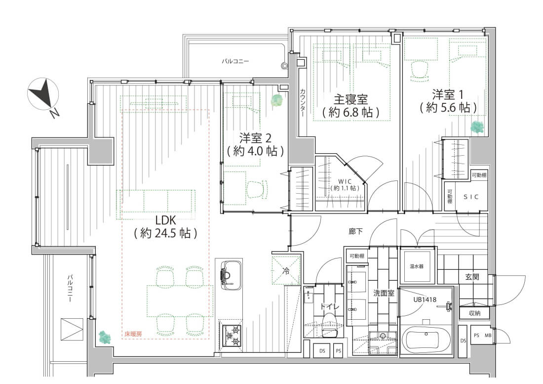 乃木坂　約24帖のゆとりあるLDK、家族が集うリビングダイニング 間取り図