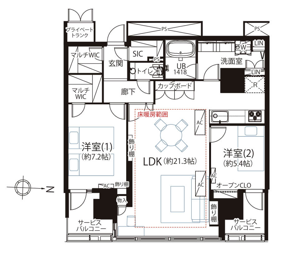 ワールドシティータワーズアクアタワー　レインボーブリッジが望める開放感のある暮らし 間取り図