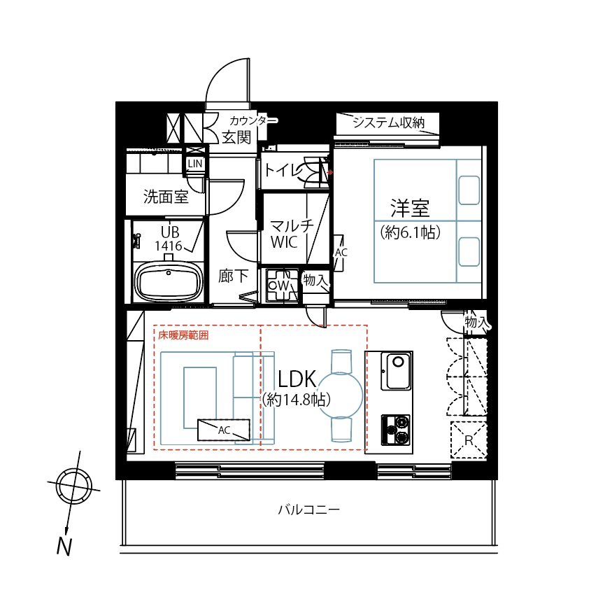 カテリーナ三田タワースイートイーストアーク　LDKに広がる、東京タワービュー 間取り図
