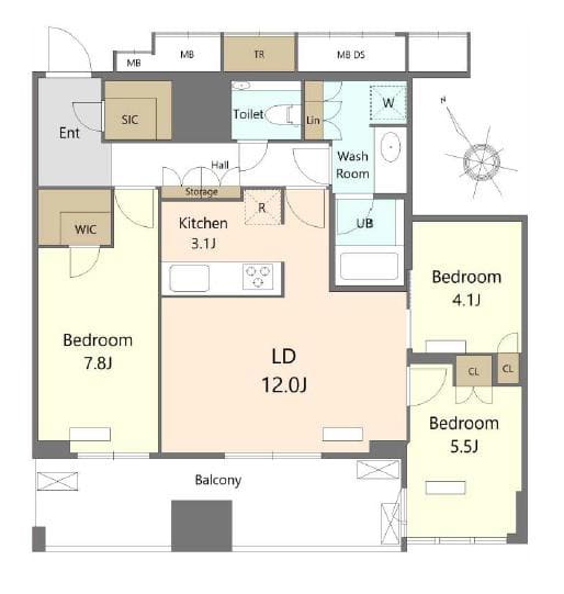 プラウドタワー渋谷　進化する渋谷の中心で、眺望と快適性を享受する新築未入居の3LDK 間取り図