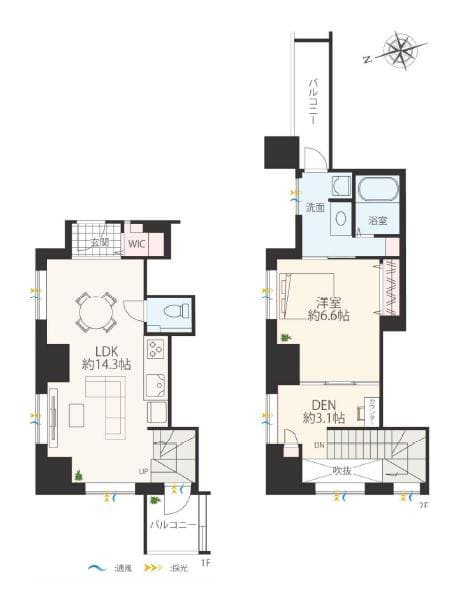 麻布十番　快適な都心ライフを叶えるメゾネットタイプの1LDK 間取り図