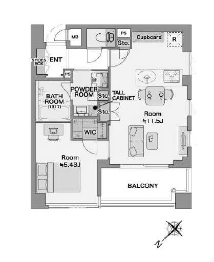 渋谷　渋谷×表参道を日常にする、静穏の1LDK 間取り図