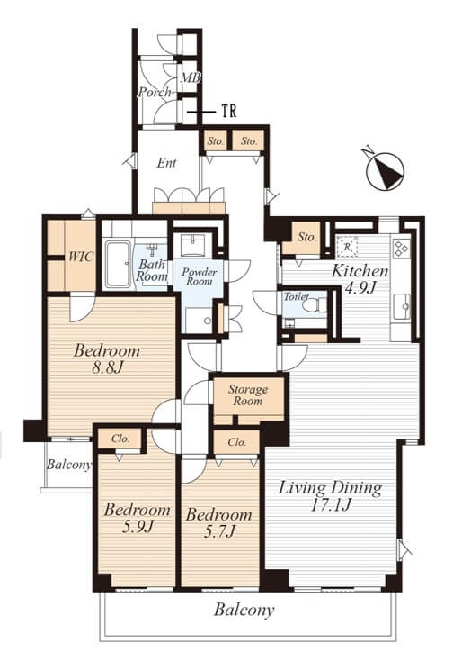 池尻大橋　緑道の先に佇む114㎡のゆとりある3LDK 間取図