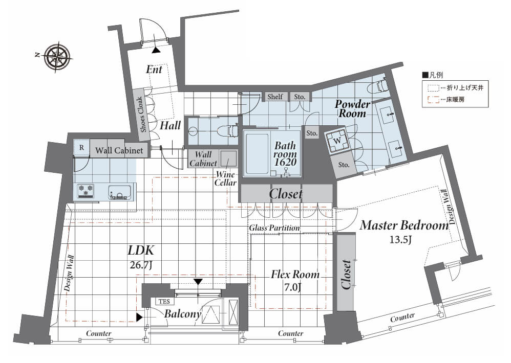 プラウド新宿御苑エンパイア　新宿御苑の四季を愛でる、最上階110㎡の2LDK　 間取り図