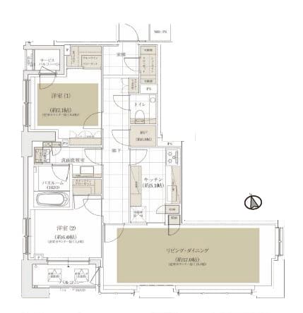アトラス麻布台　東京タワーを日常に、新築レジデンスにある角部屋2LDK 間取り図