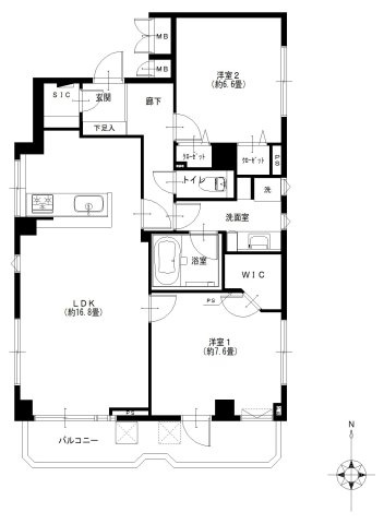 白金台　南向き角住戸の心地よさを日常に 間取図