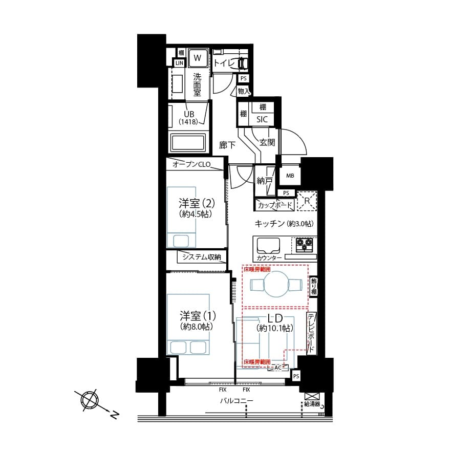 シティハウス目黒ザ・ツインSOUTH棟　日常の景色に、東京タワーという華やぎ 間取図