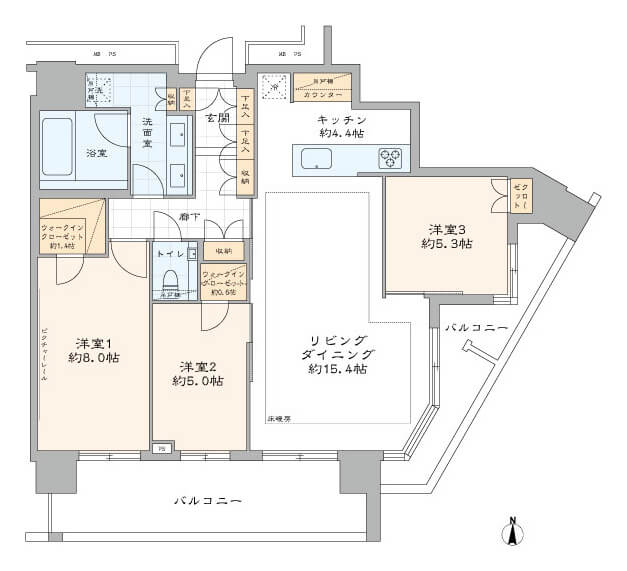 グランドメゾン白金の杜ザ・タワー　自然教育園の緑が望める見晴らしのいい3LDK 間取図