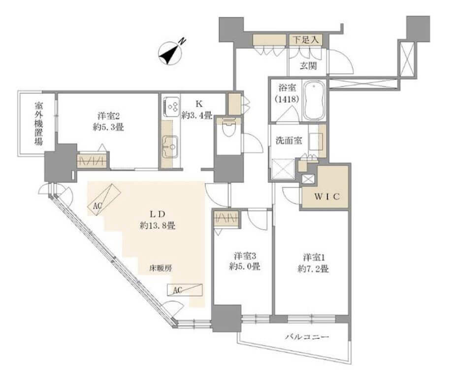 パークタワー東中野　28階の高層階、遮るもののない開放的な眺望 間取り図