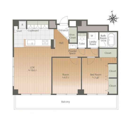 赤坂　ヴィンテージの品格を纏う、南西角住戸 間取り図