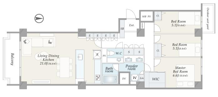 広尾ガーデンヒルズノースヒルO棟　93㎡のゆとりが叶える、上質な日常 間取り図