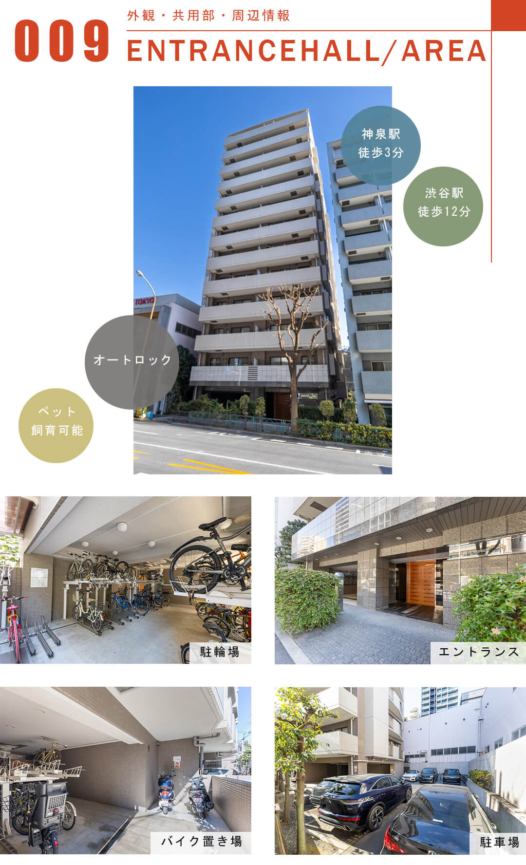 クレッセント渋谷神泉の外観と共用部