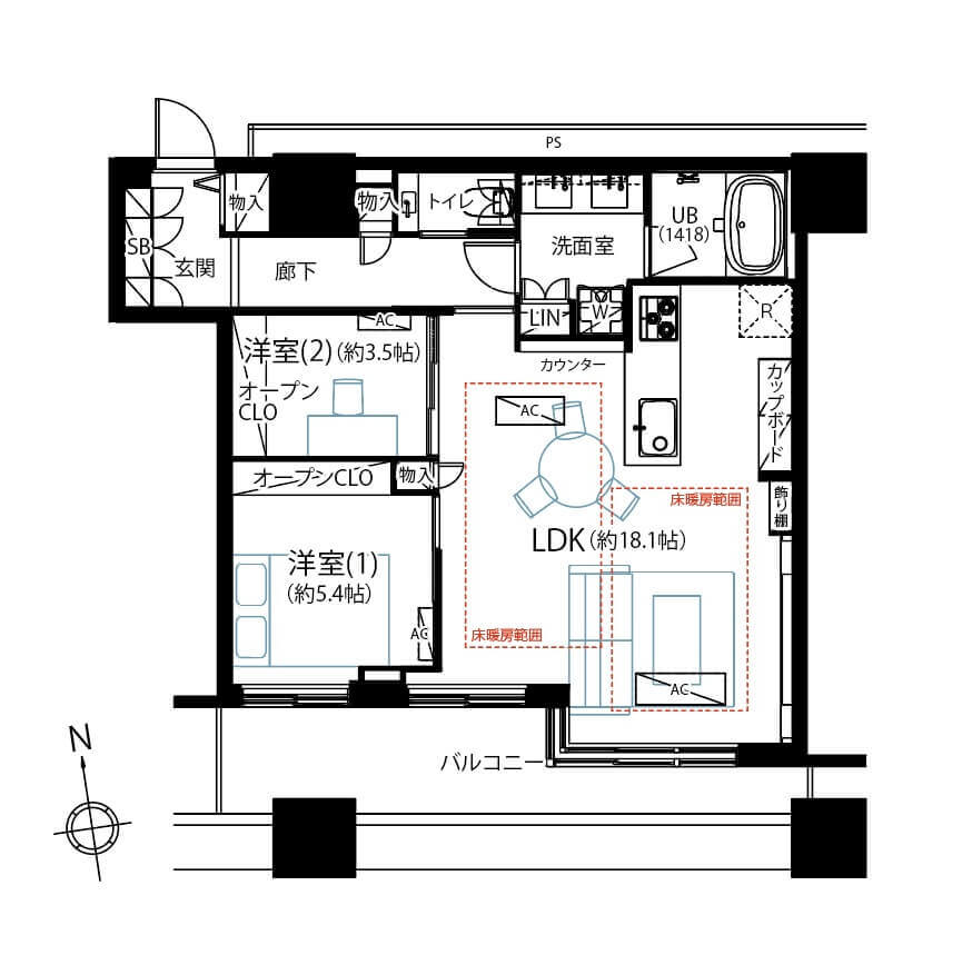 クレストプライムタワー芝　27階部の高層階で憧れの暖炉ライフ 間取り図