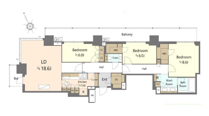 アトラスタワー五反田　東京タワーの煌めきと富士山の静寂を日常に、最上階109㎡の未入居プレミアム住戸 間取り図