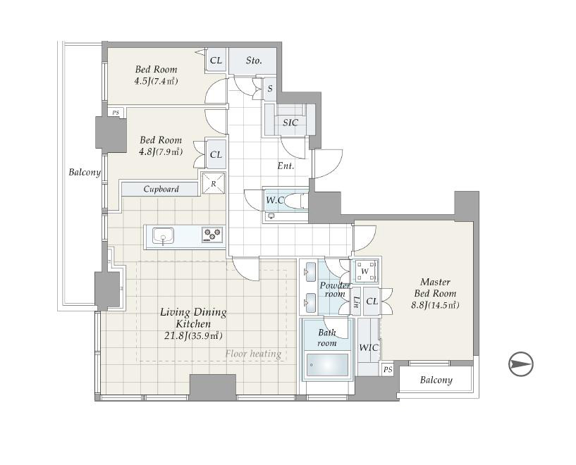 パークコート乃木坂ザタワー　25階南向き×富士を望む100㎡の開放邸宅 間取図