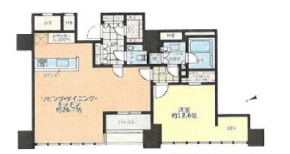 ローレルタワールネ浜松町　最上階23階×東京タワーを望む87㎡の1LDK 間取り図