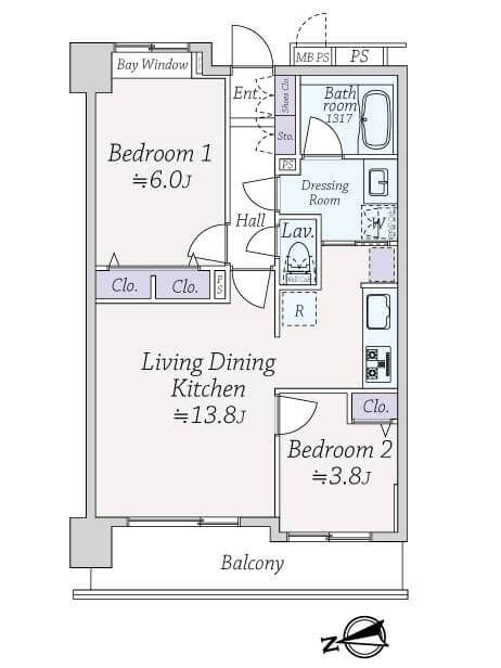 神泉　渋谷エリアが生活圏内、ペットと暮らせる2LDK 間取り図