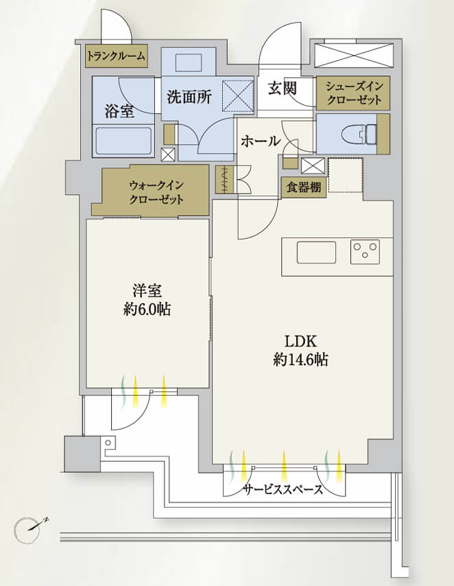 三軒茶屋　2023年築、WIC・SIC付の収納豊富な1LDK 間取り図