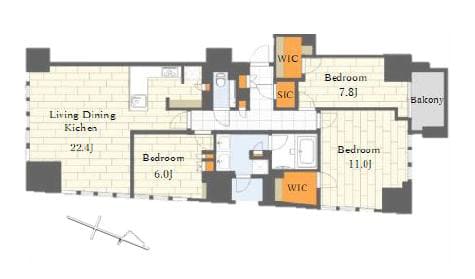 ジオグランデ白金台　新築未入居！東京タワーと自然教育園を同時に望む、100㎡超えの私邸 間取り図