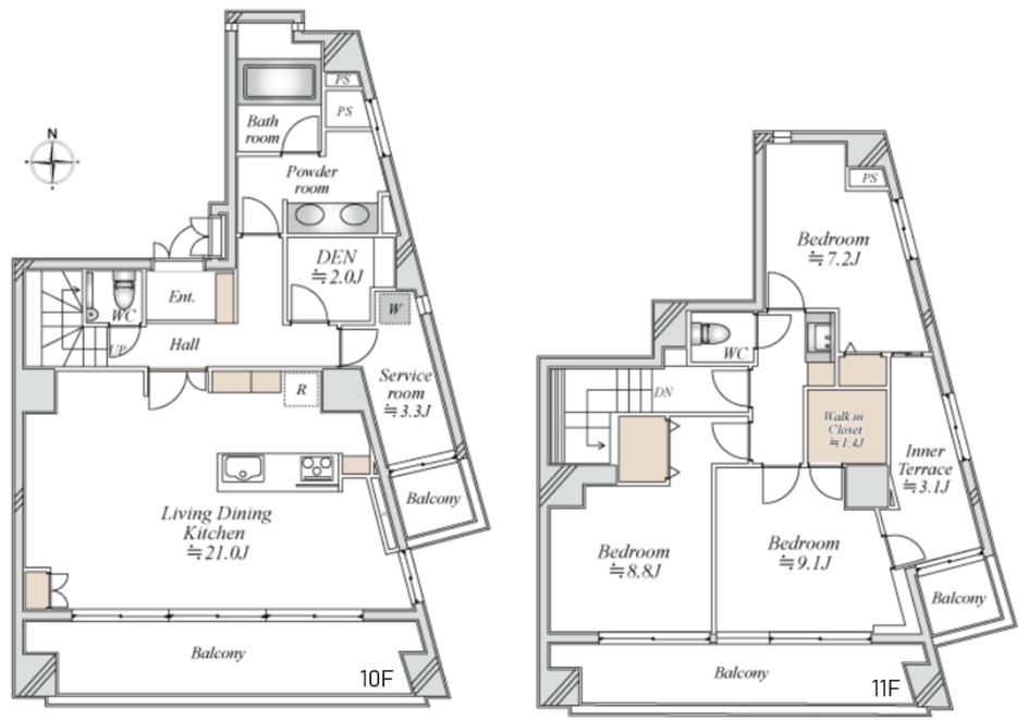 麹町　最上階メゾネットに暮らす、118㎡のゆとり 間取り図