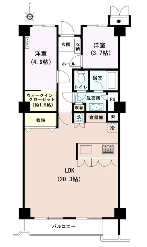 白金高輪　約20帖のゆとりあるLDKでのびのび過ごす 間取図