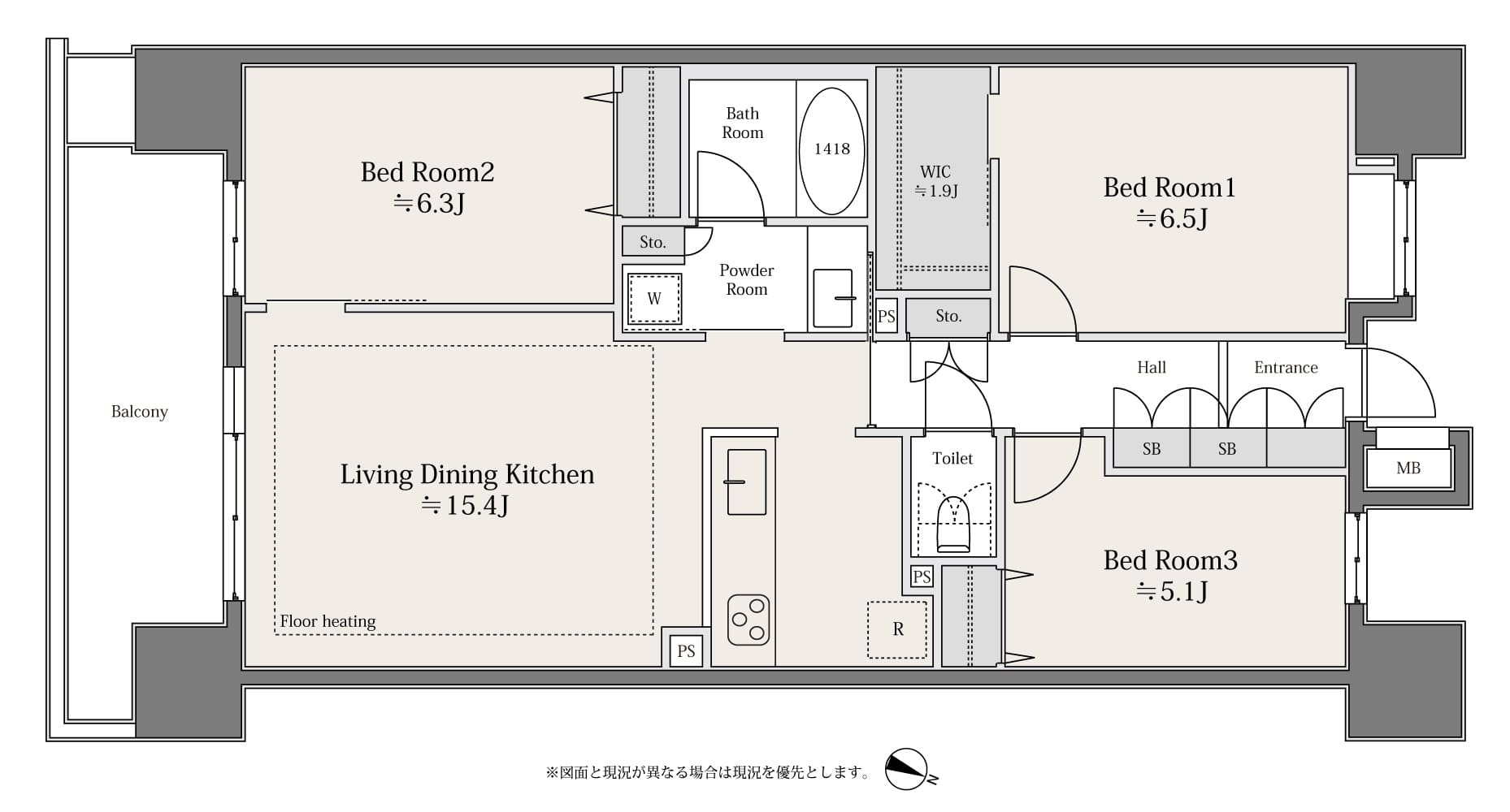 クレストシティレジデンス　水辺の潤いに包まれる、家族想いの3LDK 間取図