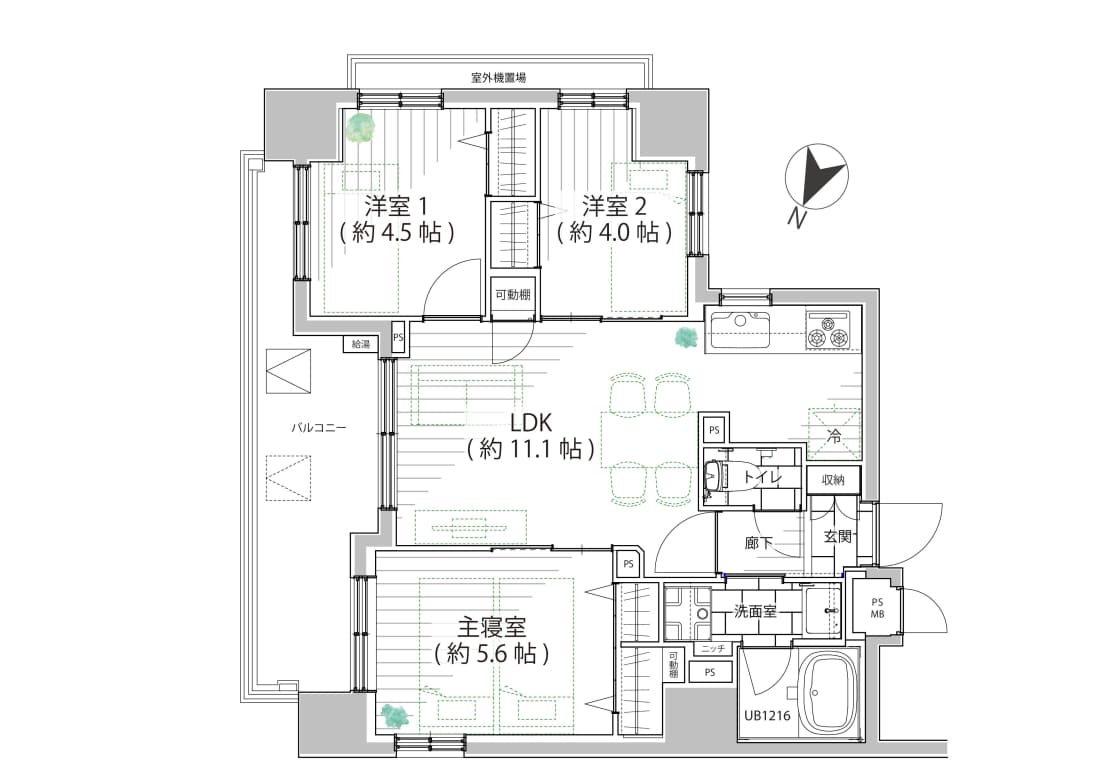 中目黒　光と風が巡る4面採光、家族がつながる3LDK 間取図