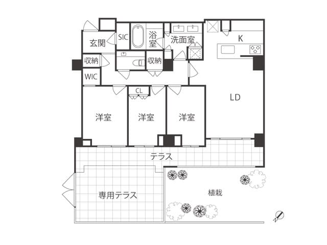 ザ・パークハウスグラン南青山　緑と品格を纏う約42㎡専用テラス付きの角住戸 間取り図
