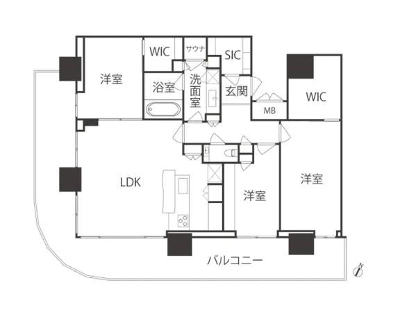 プラウドタワー目黒MARC　眺望と上質が調和する、暖炉とサウナのある私邸 間取図