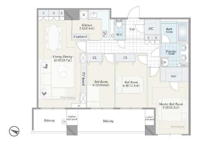 三番町パークテラス桜苑　千代田区三番町、静謐なる高台に佇む100㎡超の邸宅 間取図