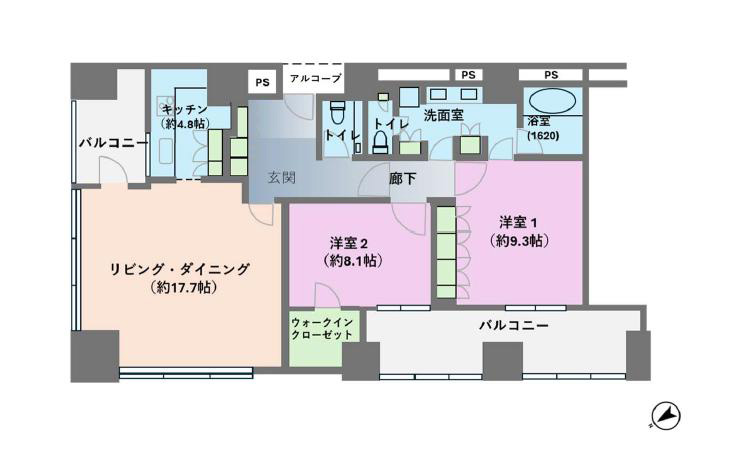 サイオン桜坂　共用施設が彩る、都心のゆとりある100㎡超 間取図