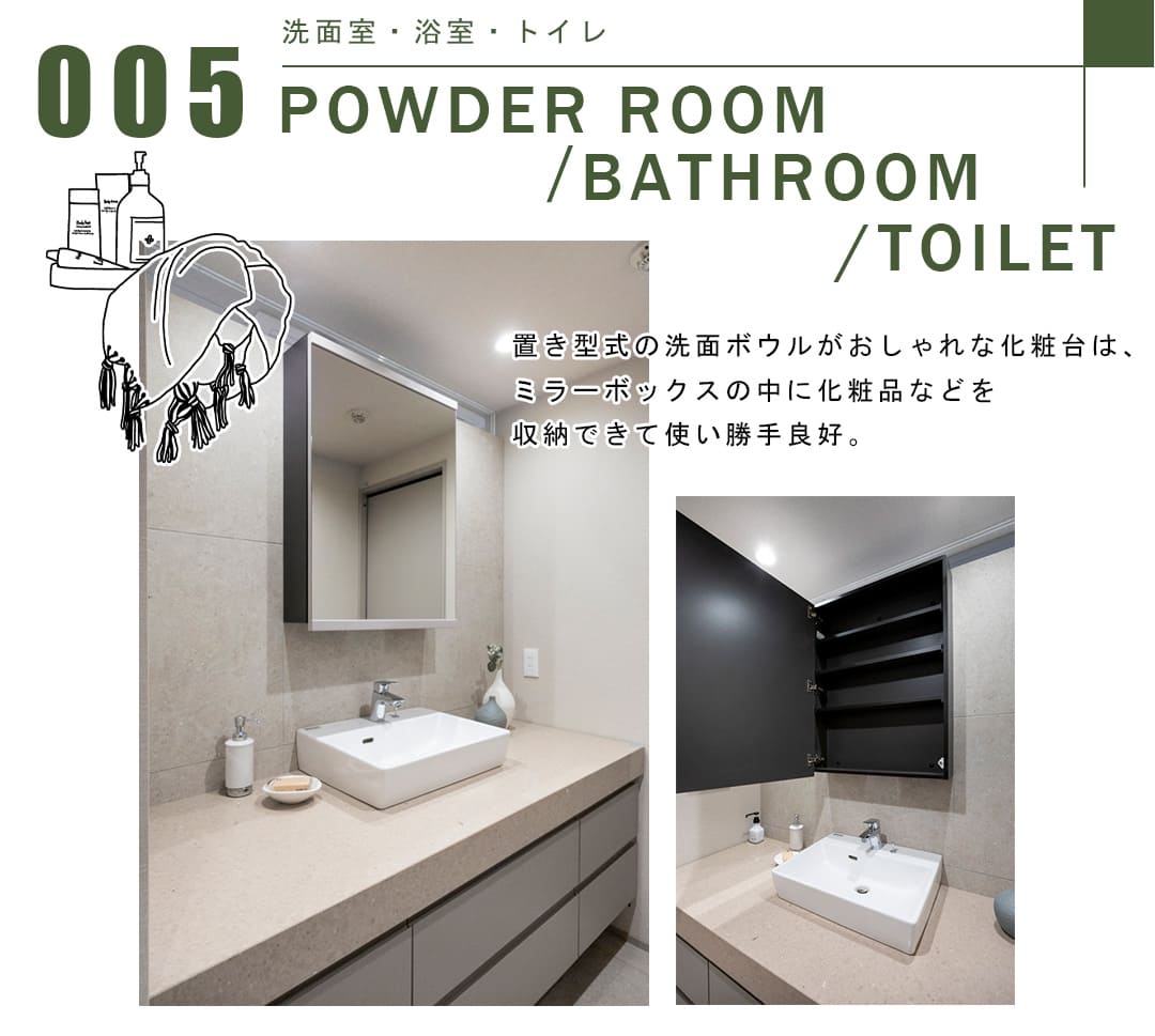 005洗面室,浴室,トイレ,POWDERROOOM,BATHROOM,TOILET