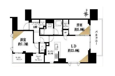 シティタワー・ルフォン九段の杜　光と風を纏う、開放の南西角住戸 間取り図