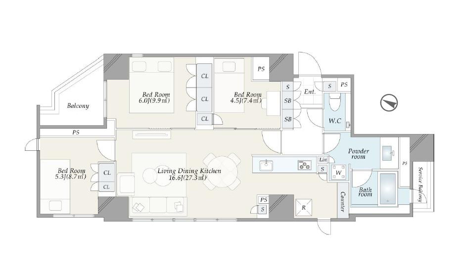 グランドメゾン新宿弁天町　空を望む、神楽坂至近の角住戸 間取図